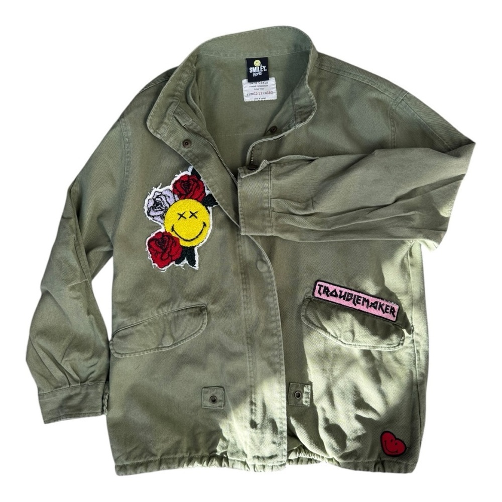 Zara Girls Green Jean Jacket with Decorative Patches 11-12